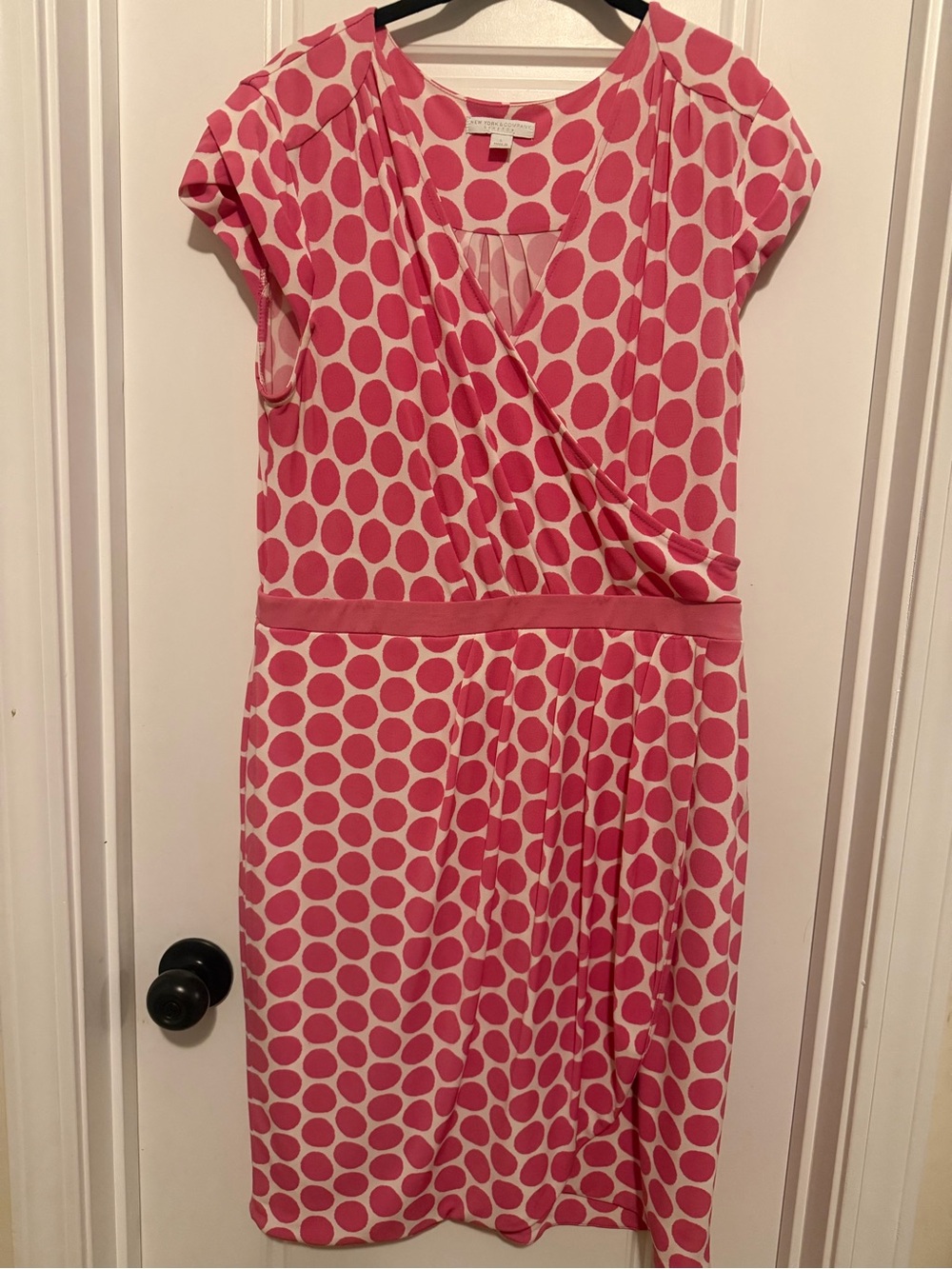 New York & Company Pink Polka Dot Wrap-Style Dress